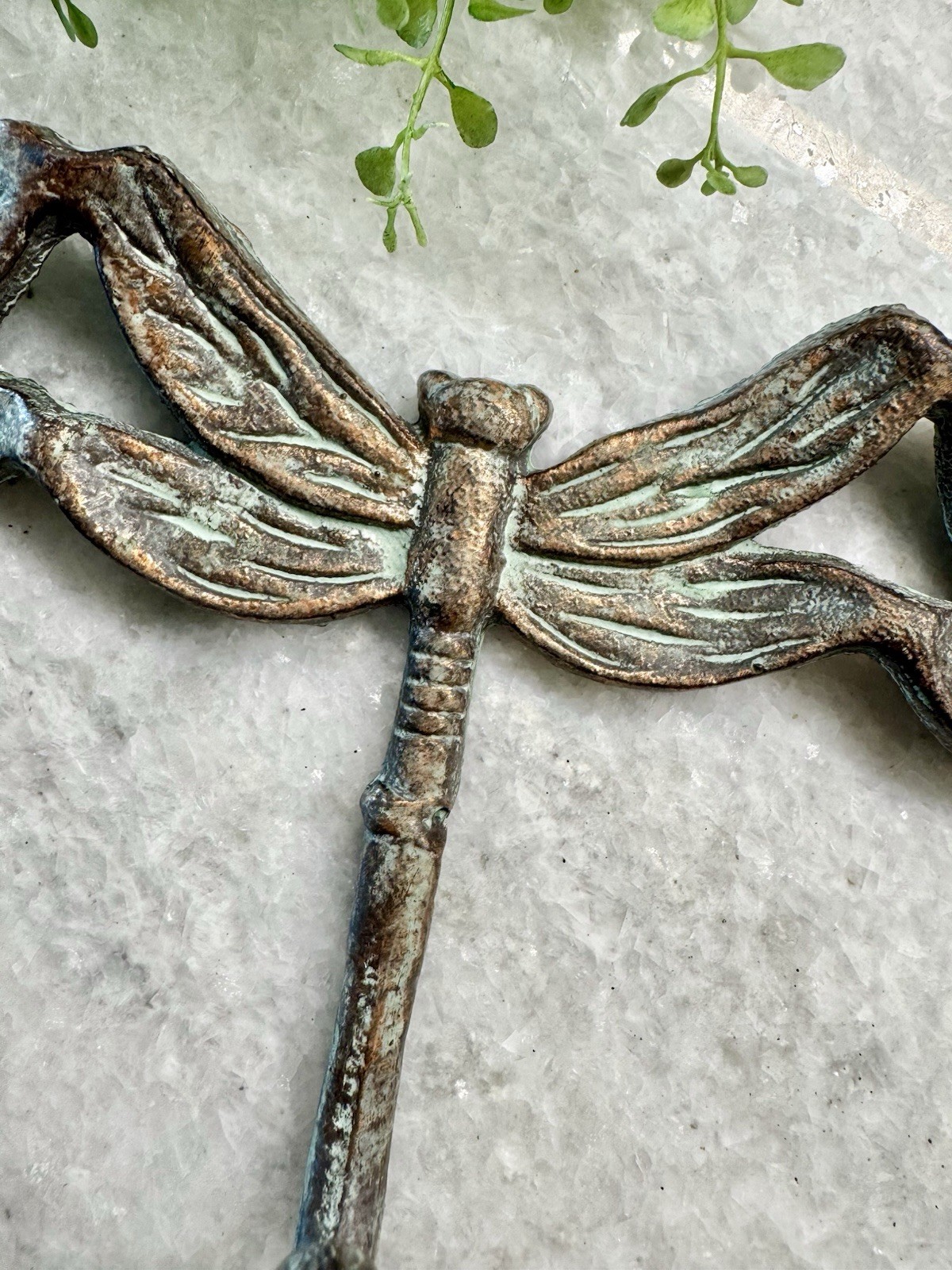New Rustic Patina Metal Dragonfly Heavy Triple Wall Hook Decor – 13” x 5.5”