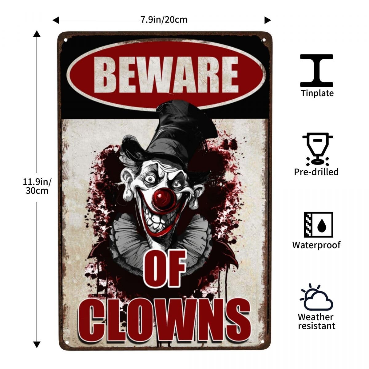 Halloween Signs Clown Decorations Creepy Stuff Scary Decor 12×8 inches, Red
