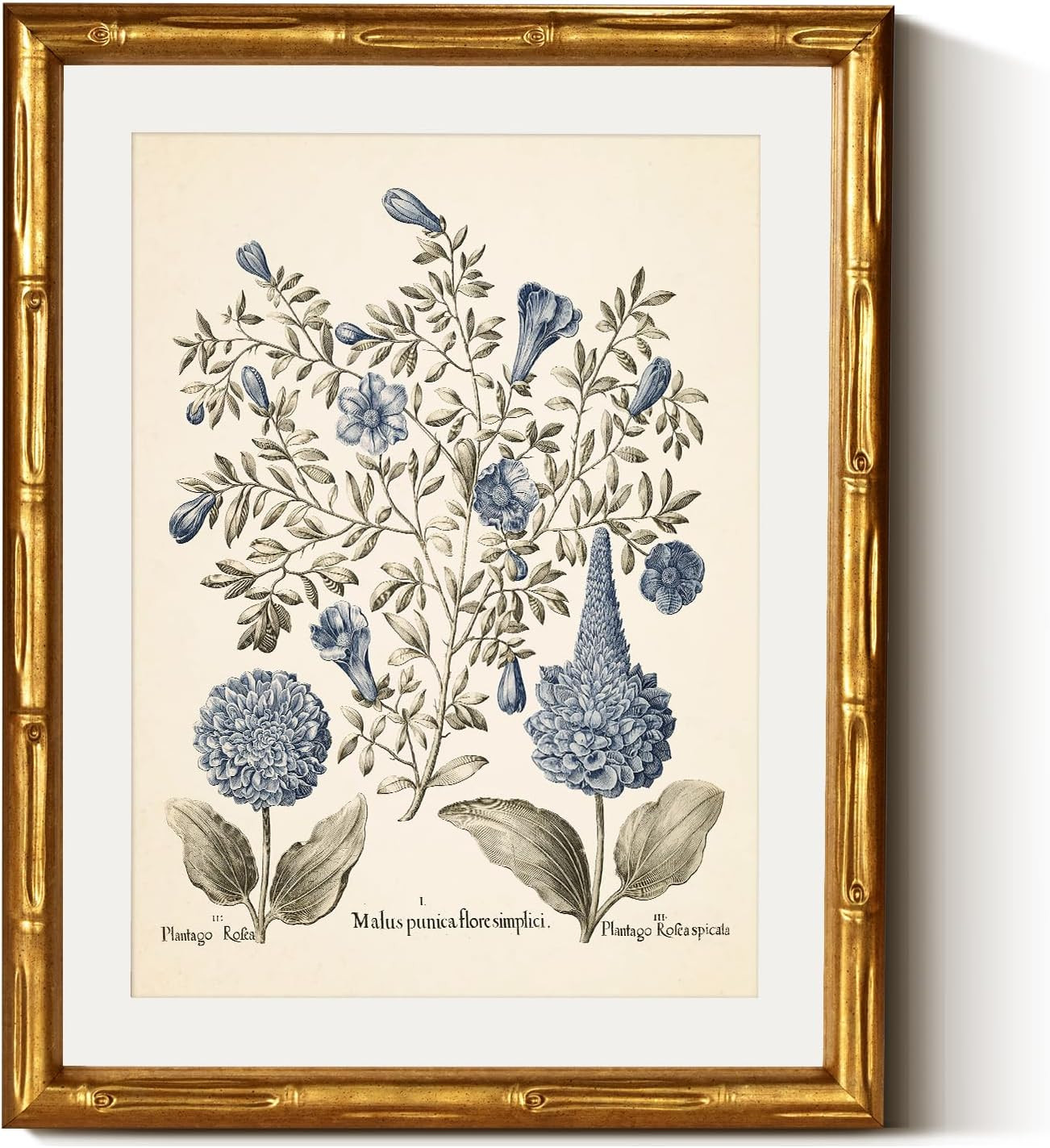 Gold Bamboo Framed Blue Hydrangea Canvas Wall Art Botanical Print 11×14