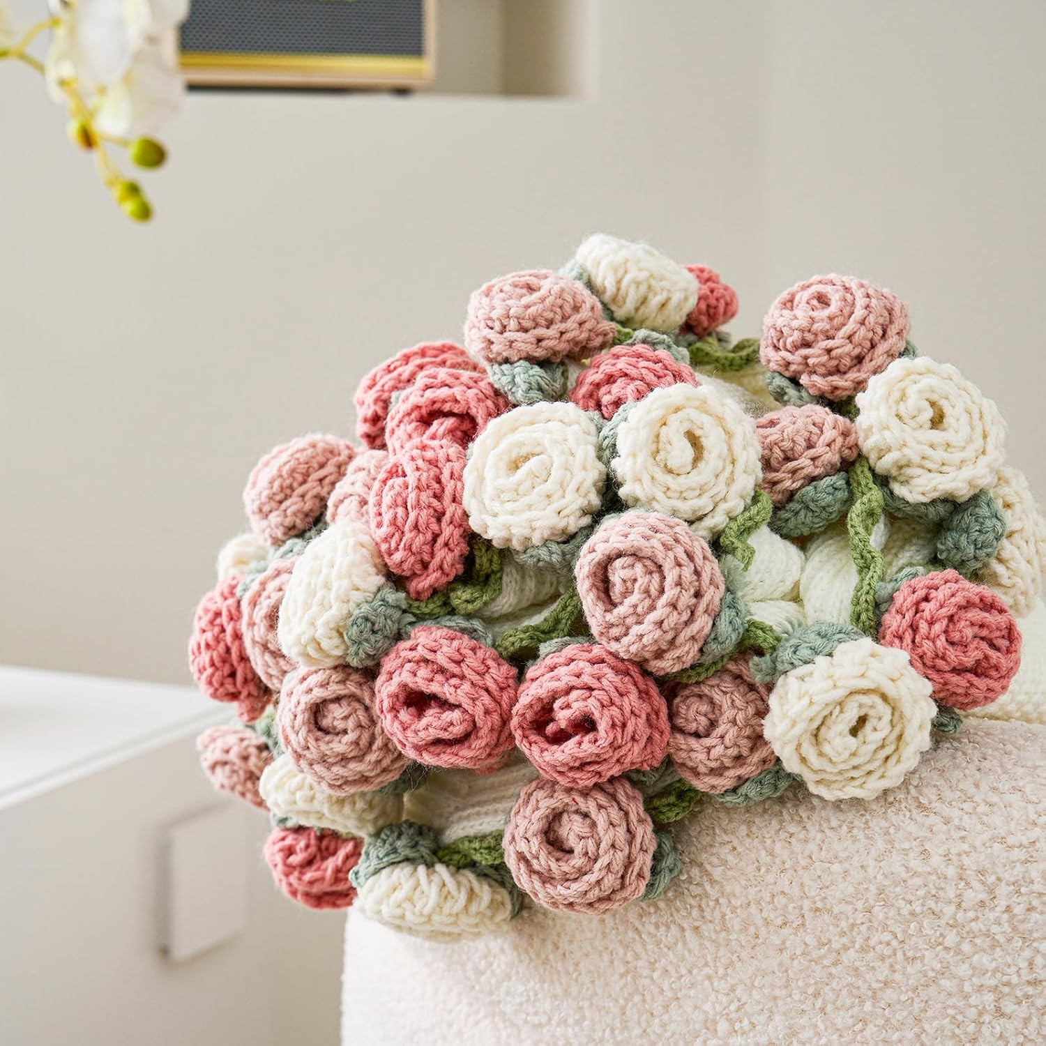 Crochet Flower Bouquet Throw Blanket, Handmade Knitted Blanket with Rose