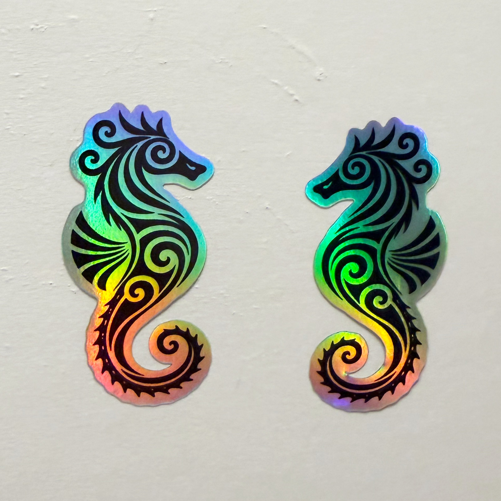 Holographic Seahorse Sticker 2 Pack 3×1.5 Ocean Vinyl Decal Set
