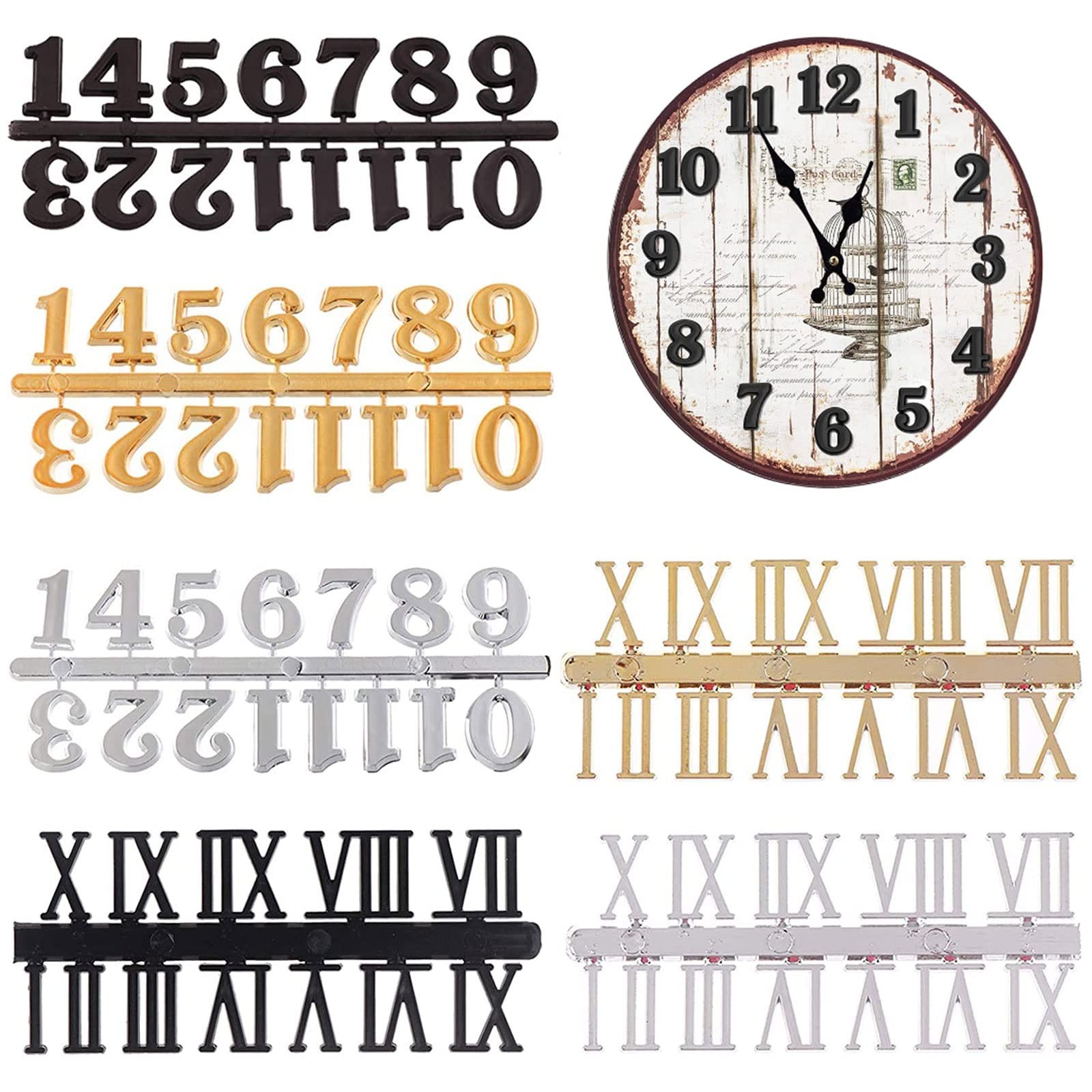 6Pcs Clock Numerals Kit Arabic Roman Numbers for DIY Repair Parts Replacement
