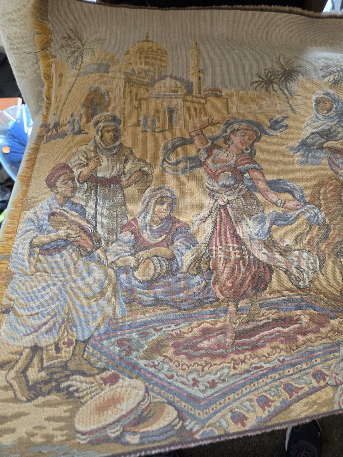 Woven Belgian Wall Tapestry Arabian Market Street Scene 57″x20″ Vintage