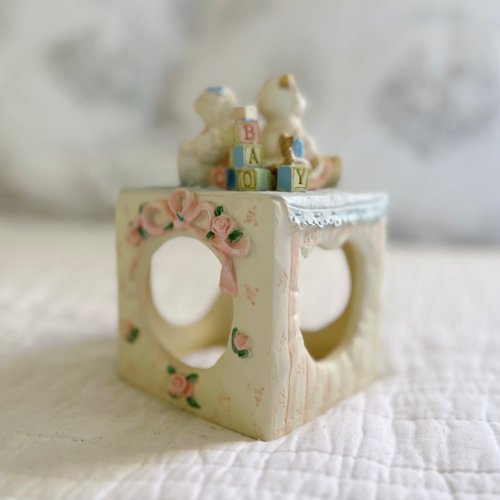 Vintage 1990s Baby Girl Photo Cube Terragrafics 1992 Nursery Hand Painted