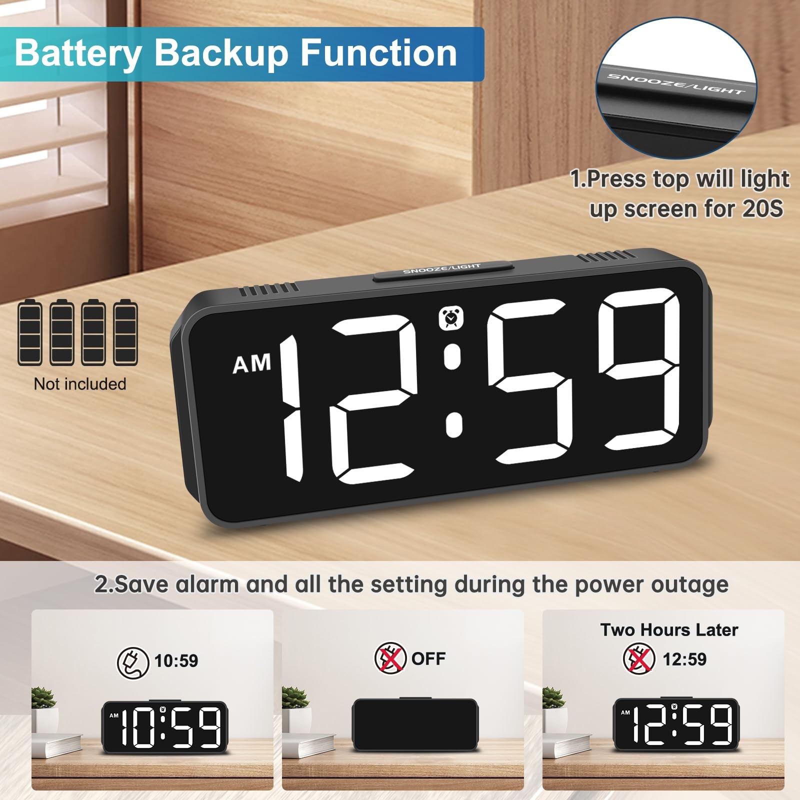 Digital Alarm Clock for Bedrooms – Plug in Electric Clock Big Numbers for Desk