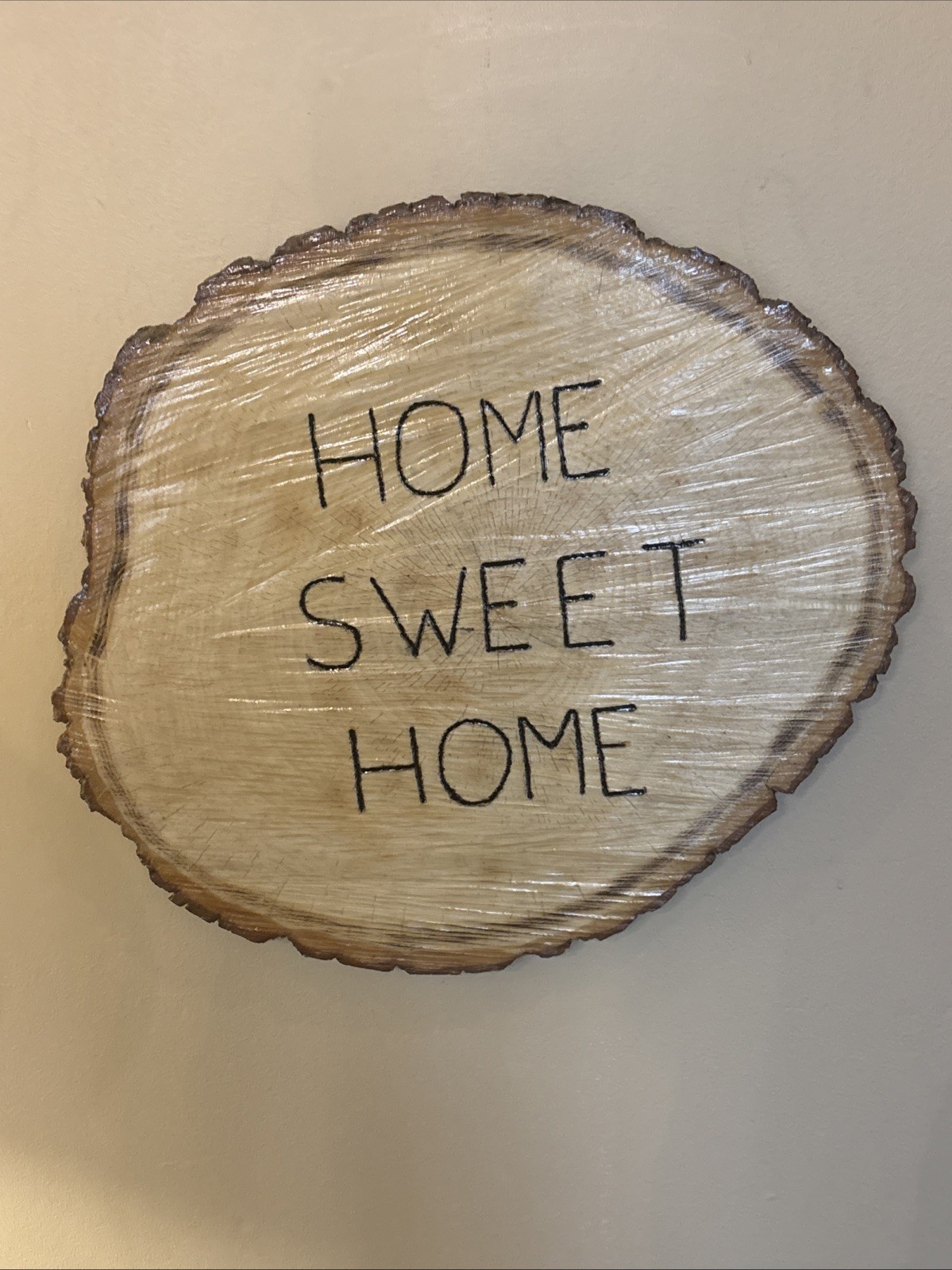 VTG Wood Log Slice Engraved Home Sweet Home Sign Hand-Made Farmhouse Home Decor