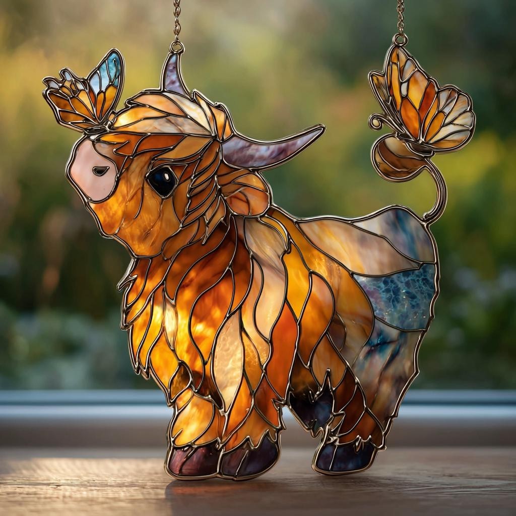 Highland Cow Suncatcher: Acrylic Butterfly Window Hanging