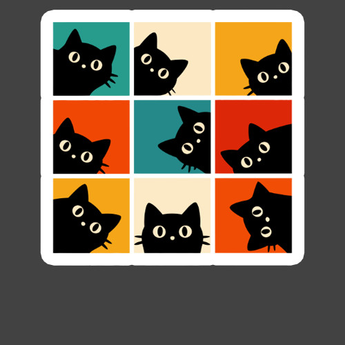 Cat Sticker Vinyl Decal Cute Black Cats Grid Colorful Kawaii Pattern