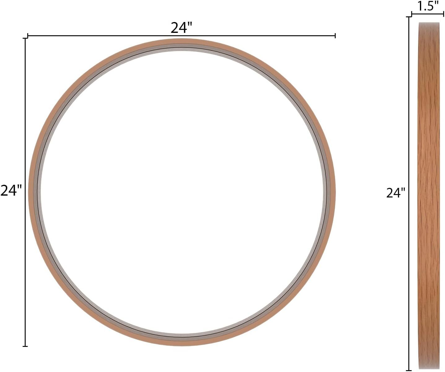 Pine Bordered Round Mirror with Wood Frame 24-Inch Bathroom Round Wall Mirror