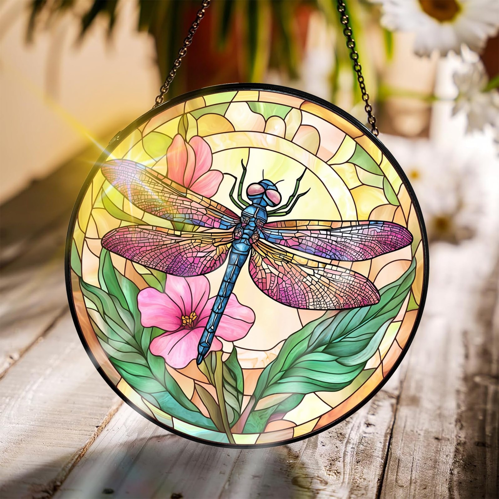 “Dragonfly Stained Glass Suncatcher for Indoor Window or Doorway Decoration”