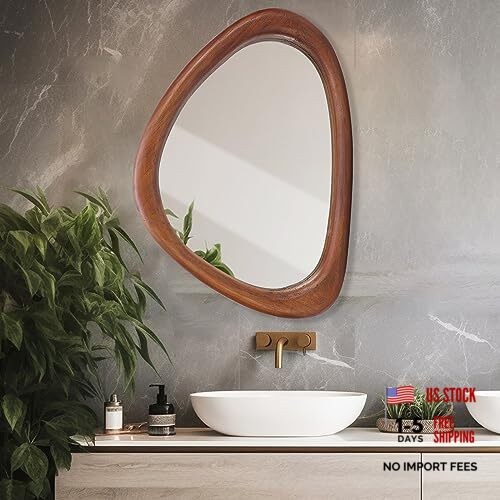 Irregular Wall Mirror, 30 * 20 inch Asymmetrical Wood 30″L x 20″W Black Walnut