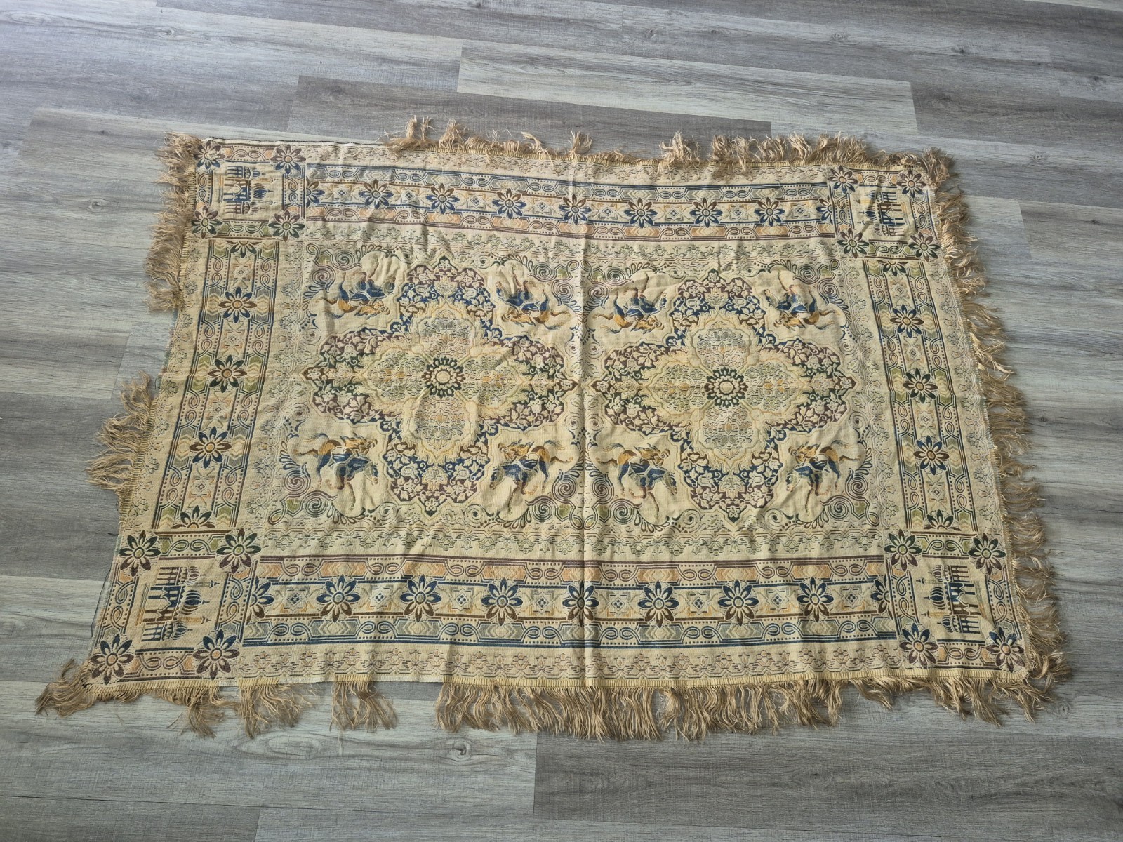 Vintage Morocco Design Tapestry Fringed 130×200 Horse Racing