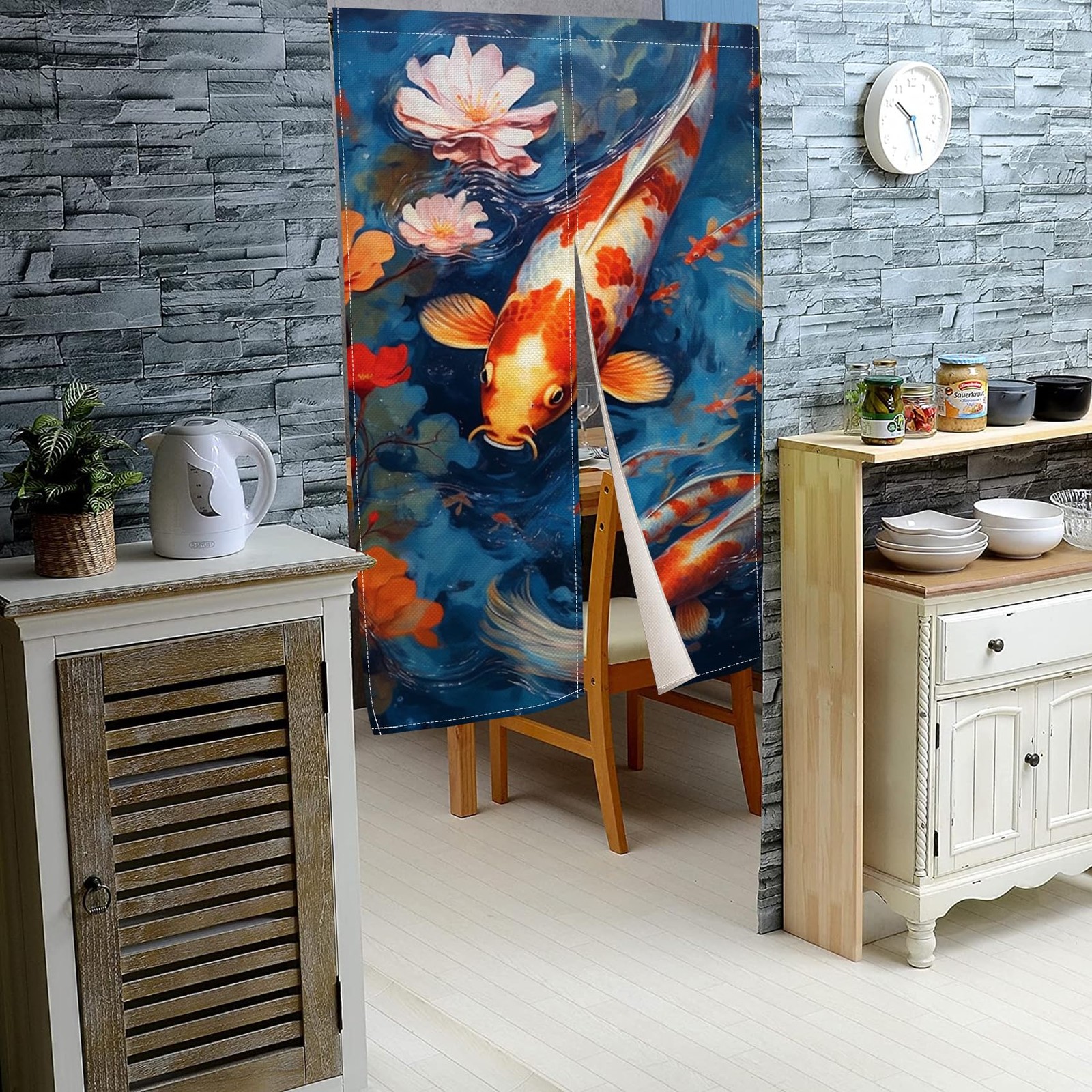 Noren Doorway Curtain Koi Fish Lotus Curtain for Doorway Japanese 33.5 x 59 i…