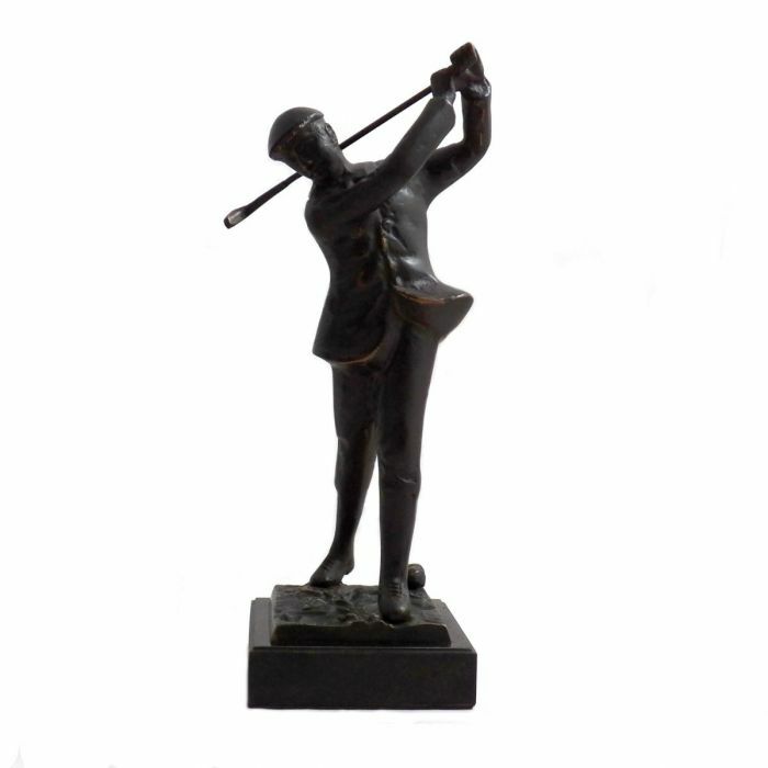 Bey Berk 12″ Bronzed Metal Golfer on Marble Base.
