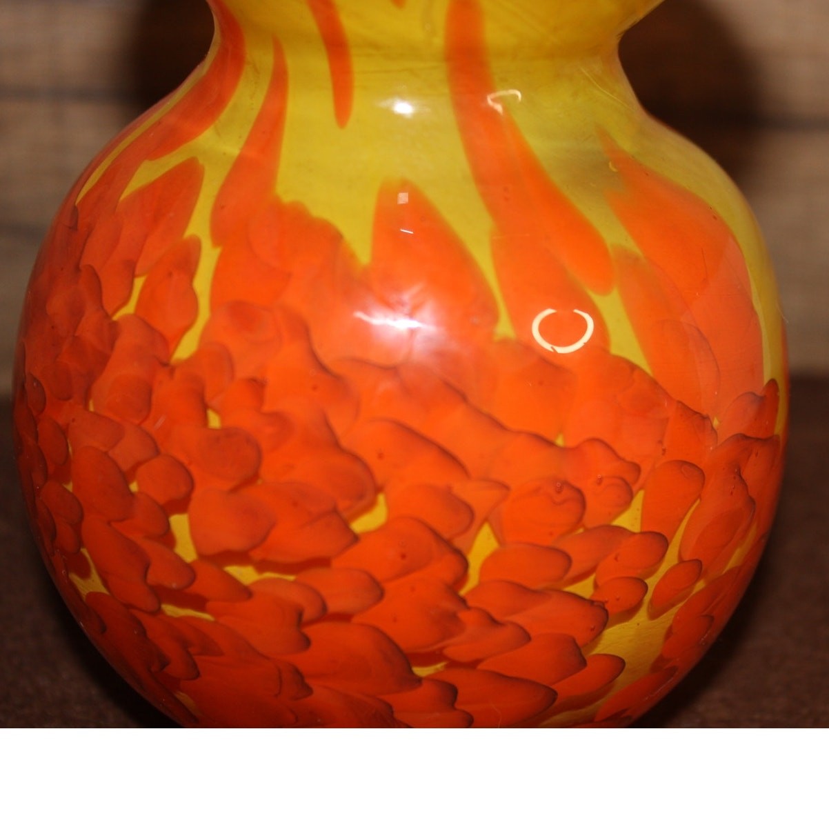 Hand Blown Glass Vase Orange/Yellow Confetti Effect Murano Style Art Glass