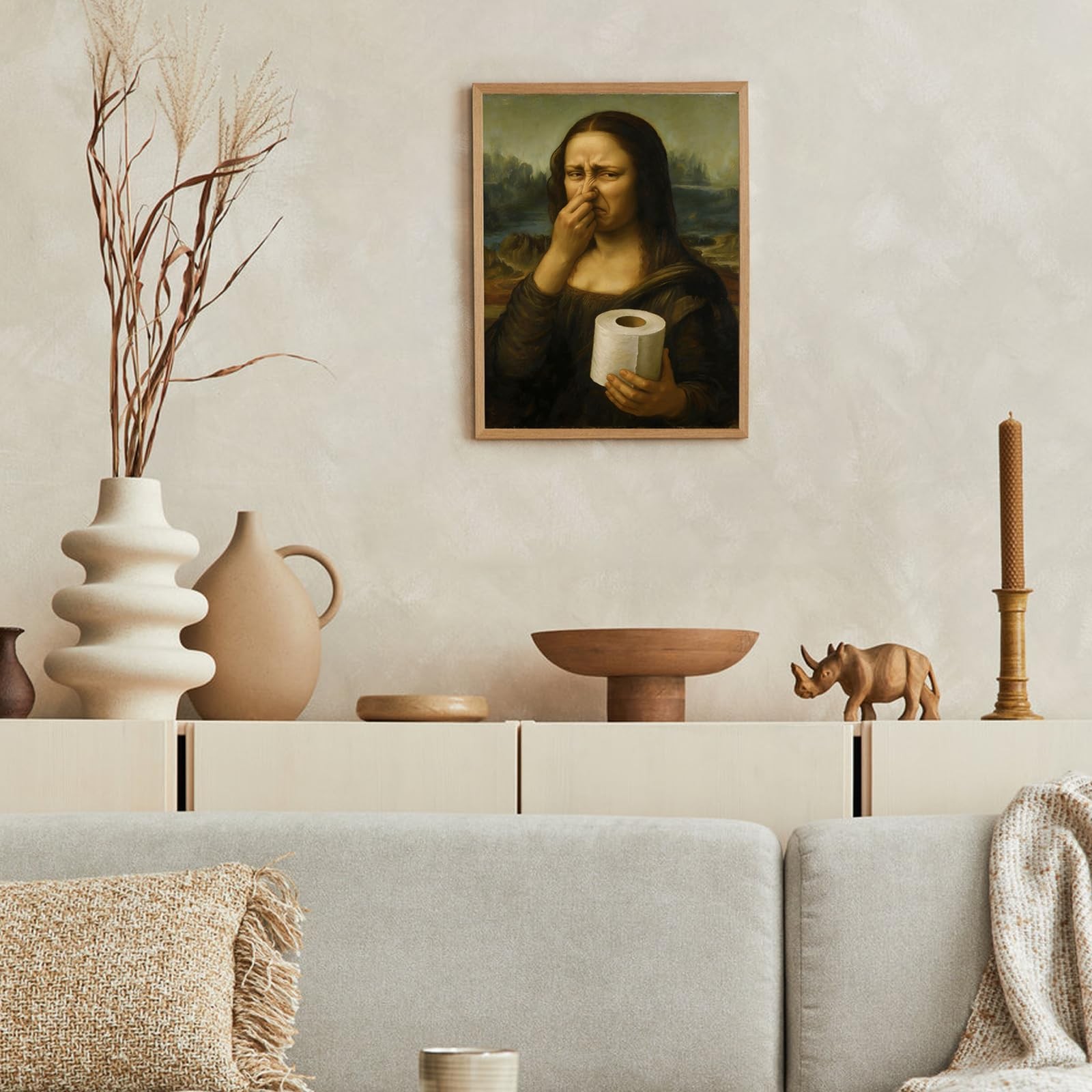CozyNuukee Mona Lisa Bathroom Art Holding Her Nose, Mona Lisa Poster, Pinching