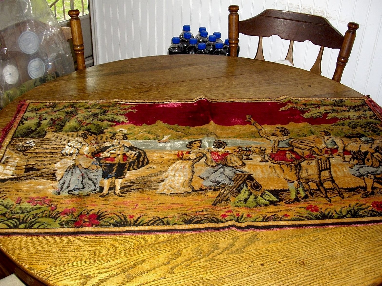 Vintage Italian Tapestry Wall Hanging, Rococo Courting Scene, 40 x 22 in