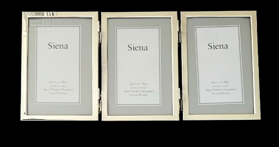 Siena Hand Polished Silver Chrome Tri-Fold Photo Frame Fits Three 4″ x 6″ Photos