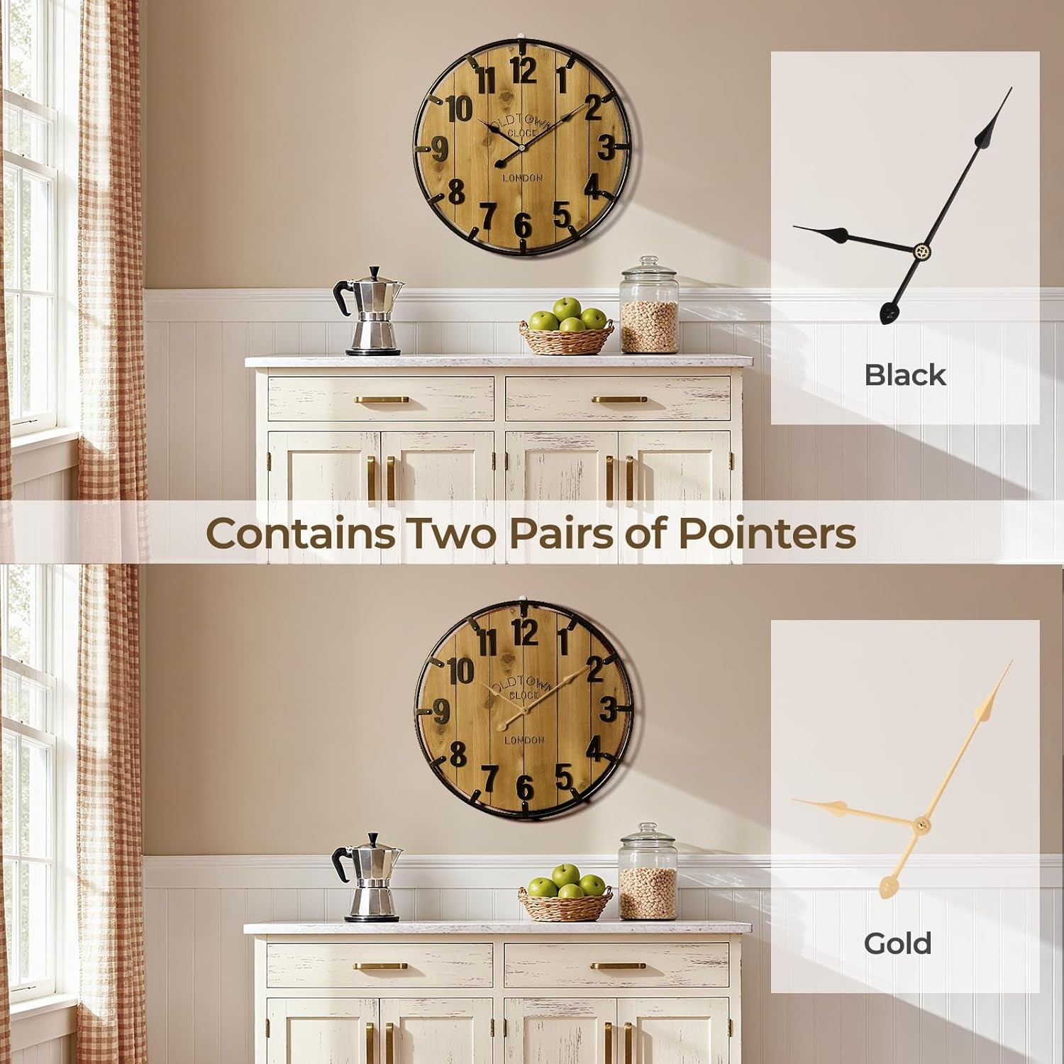 Farmhouse 24 Inch Extra Large Decorative Wall Clock with Metal Circle, Oversi…
