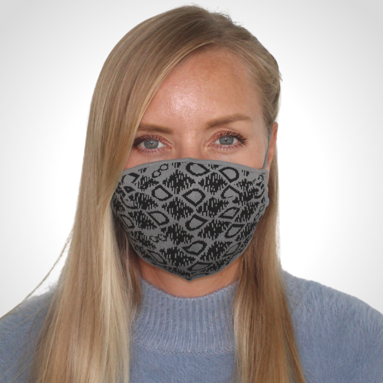 Pack of 3 solid knitted Face Mask two layers reusable washable Gray Black