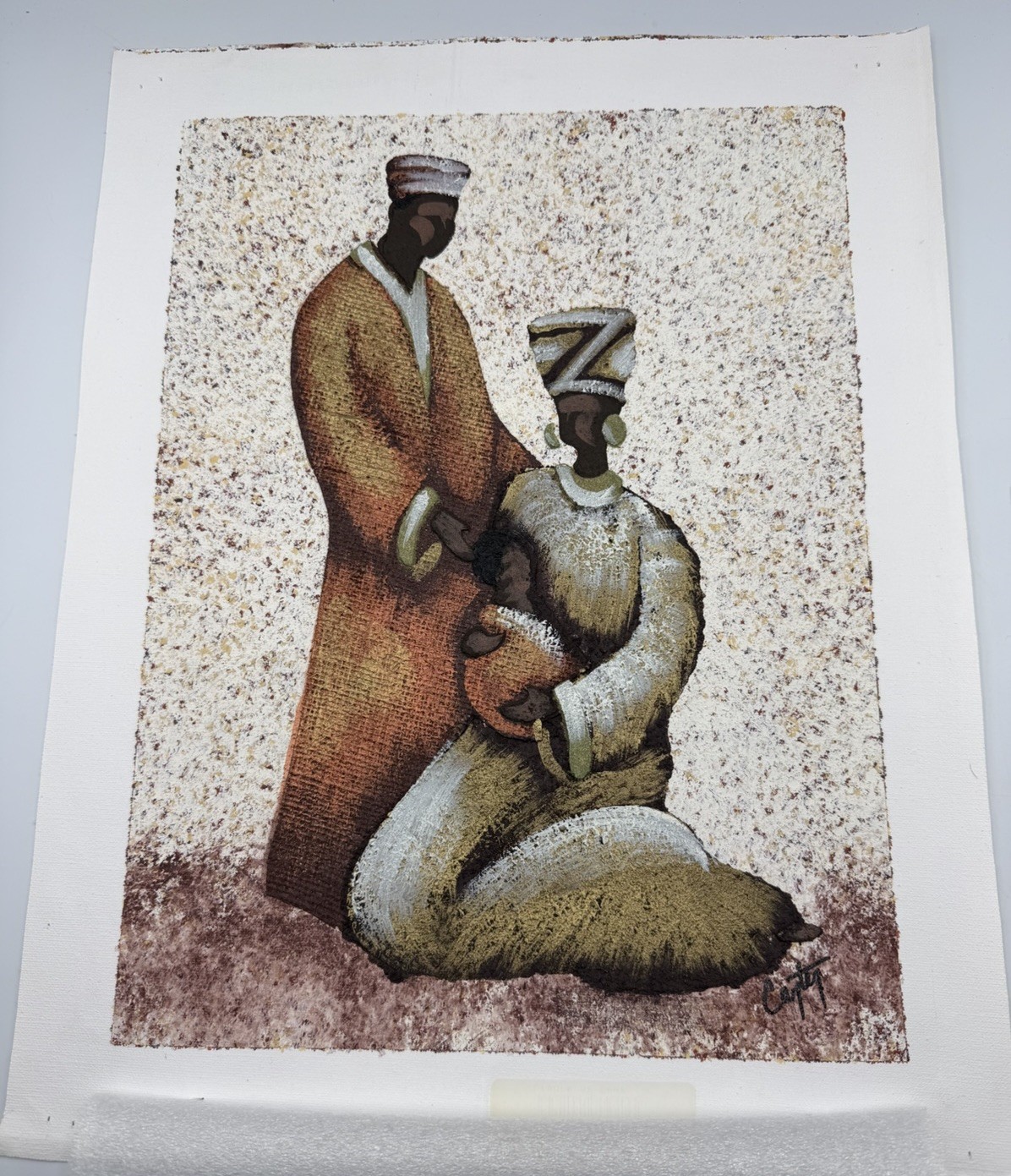 Textured African Family Mother Child Canvas Art Print Dimensional Ethnic 19×15
