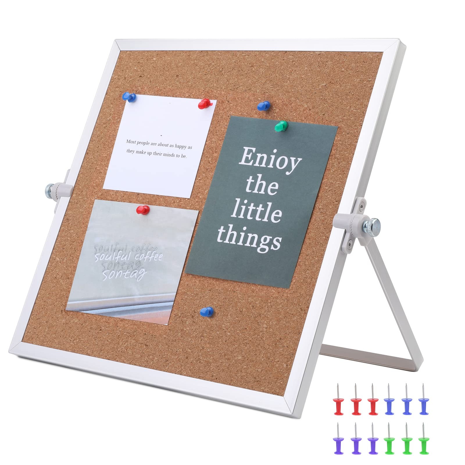 9.8″x9.8″ Cork Bulletin Board Double Sided Pin Board Desk Stand Aluminum Frame