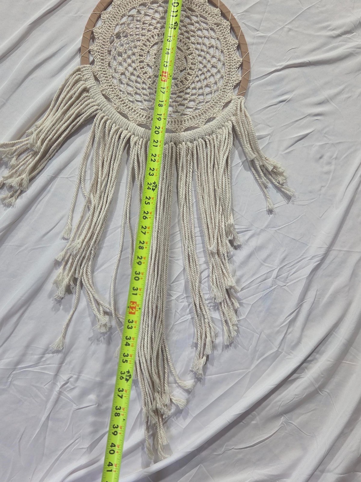 White & Tan Macrame Dream Catcher Native American Boho Style Neutral