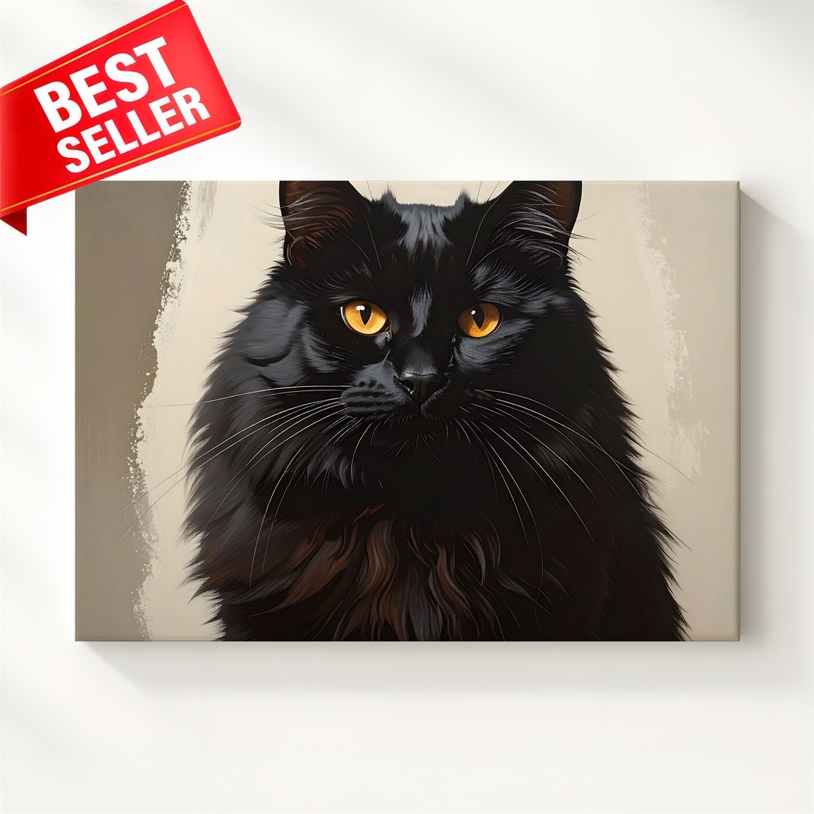 Canvas Cat Elegant Black Fluffy Amber Eyed Halloween Guardian Gl W6i Wall Art