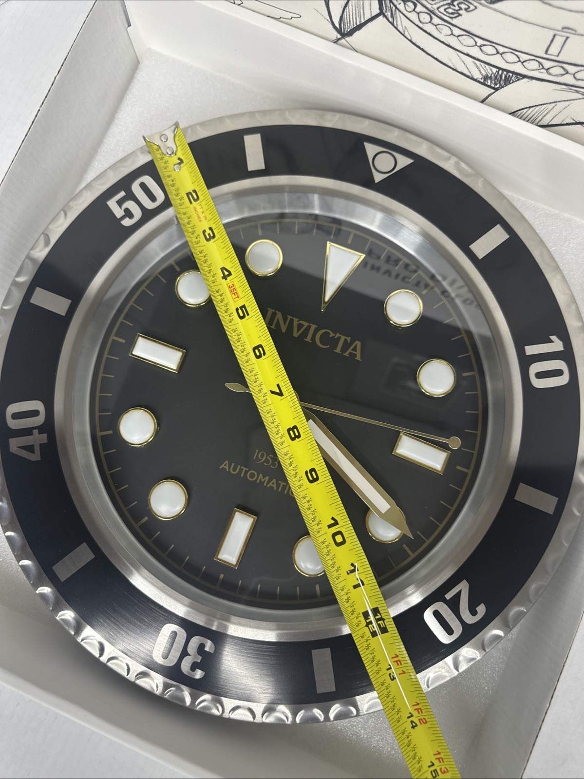 Invicta Pro Diver Wall Clock 14” Blue Nautical Stainless Steel Quartz Taiwan