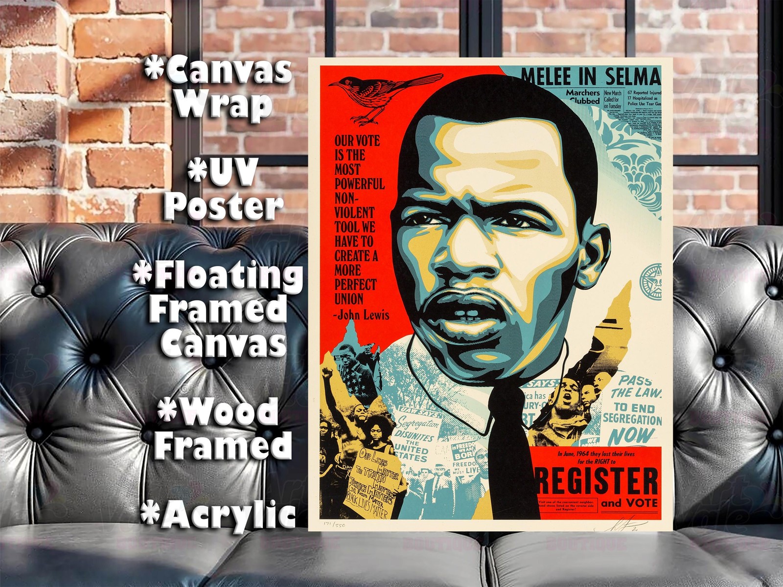 John Lewis Shepard Fairey Canvas Wrap Wall Decor PosterWall Art Print