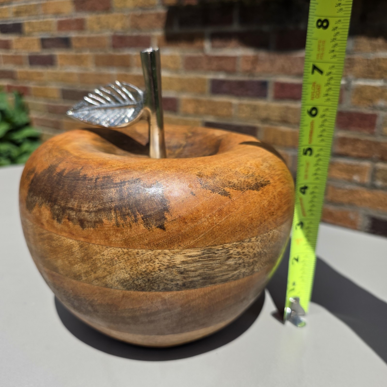 Large Solid Wood Apple With Metal Stem Folk Art Primitive Farmhouse Harvest