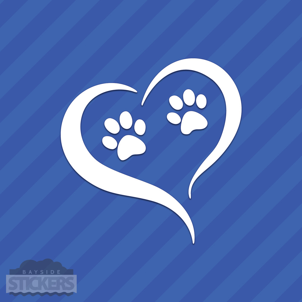 Paw Prints With Heart Vinyl Decal Sticker