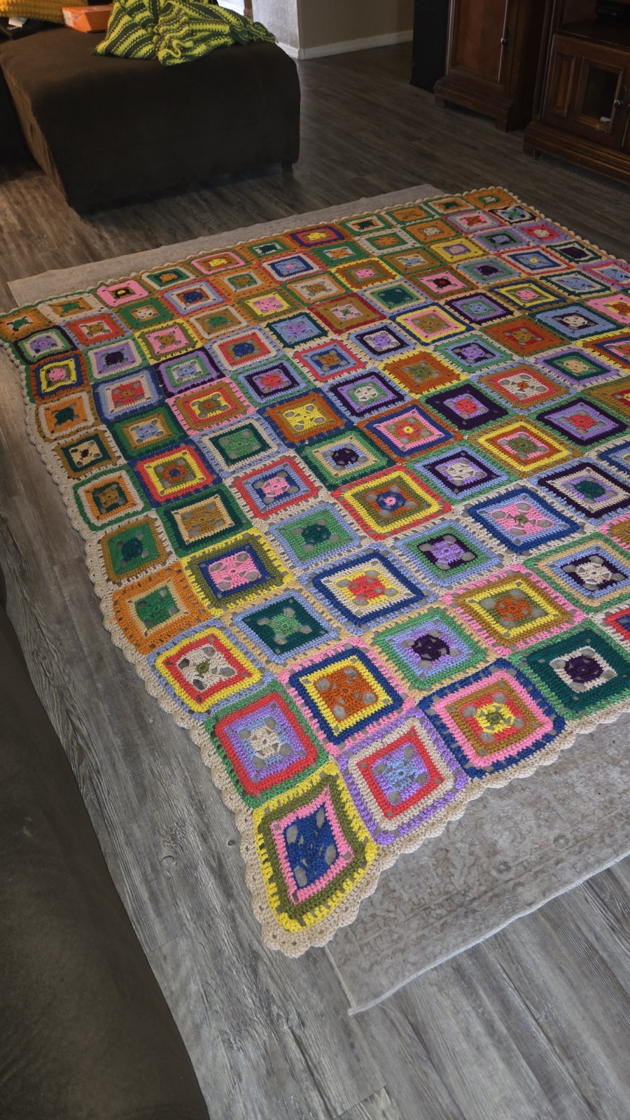 Vtg Colorful Granny Square Crochet Afghan Blanket Throw Roseanne Couch 94”X85”