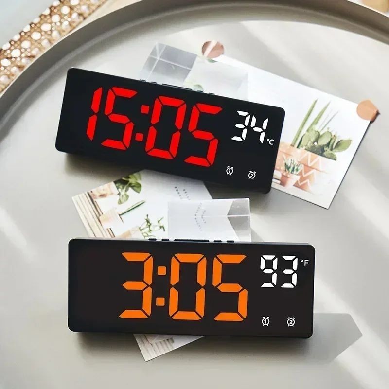 Digital LED Alarm Clock with Temperature Display Home Desktop Clock Snooze Time