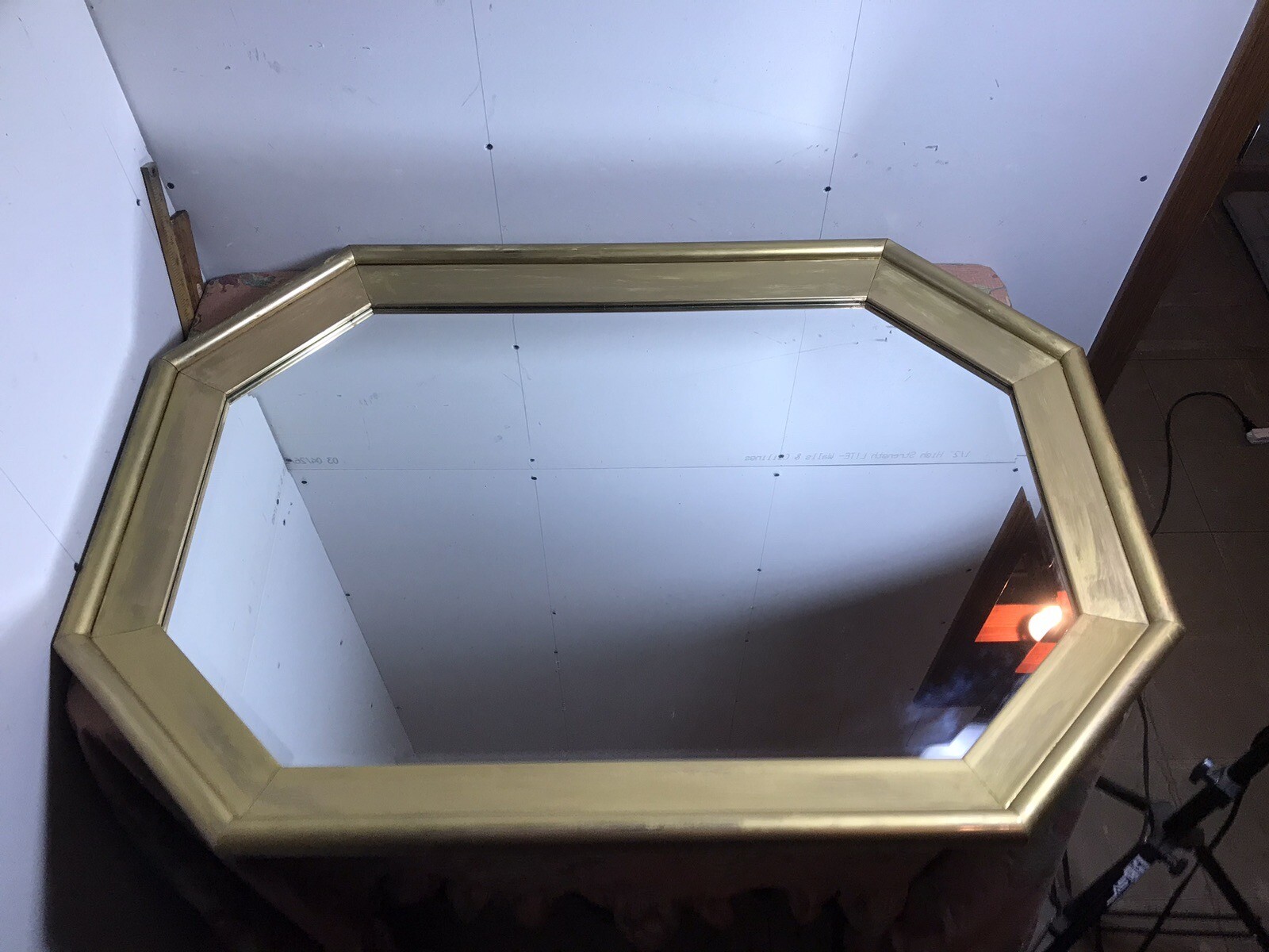 VTG LARGE ETHAN ALLEN GOLD 8 SIDED WALL BEVELED MIRROR 29 3/4 X 41 7/8 X 3/4”