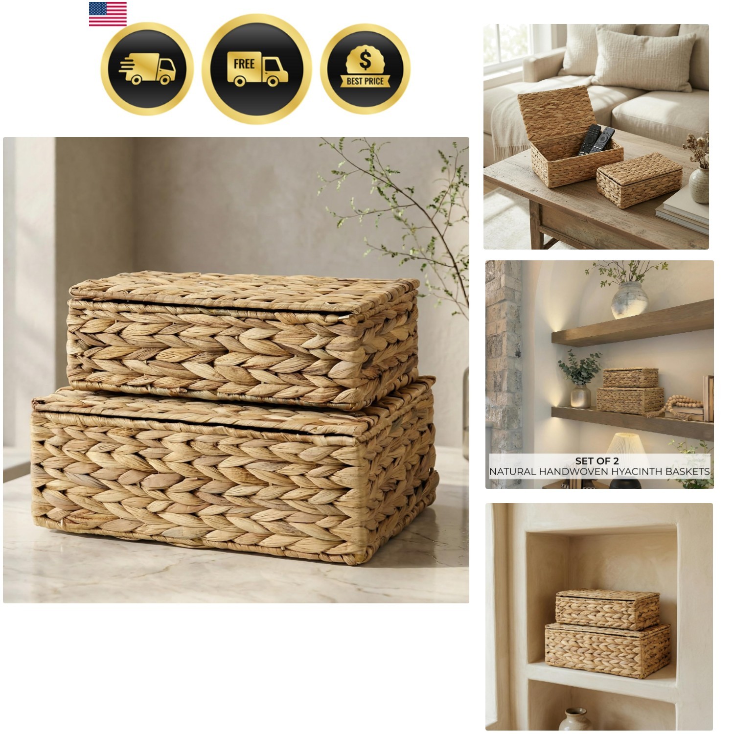 Elegant Wicker Organizer Bins Set – Stylish Decorative Lidded Storage Baskets