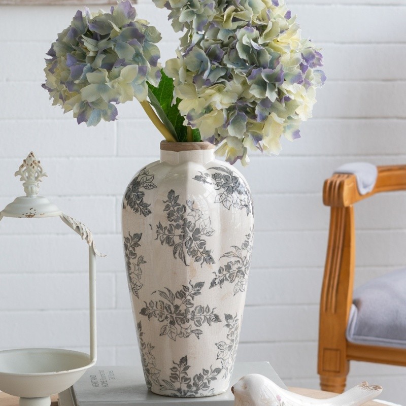 8.1″x13.6″ Flower Pitcher Vase, Tabletop Decor Bottle White Ceramic Gray Floral