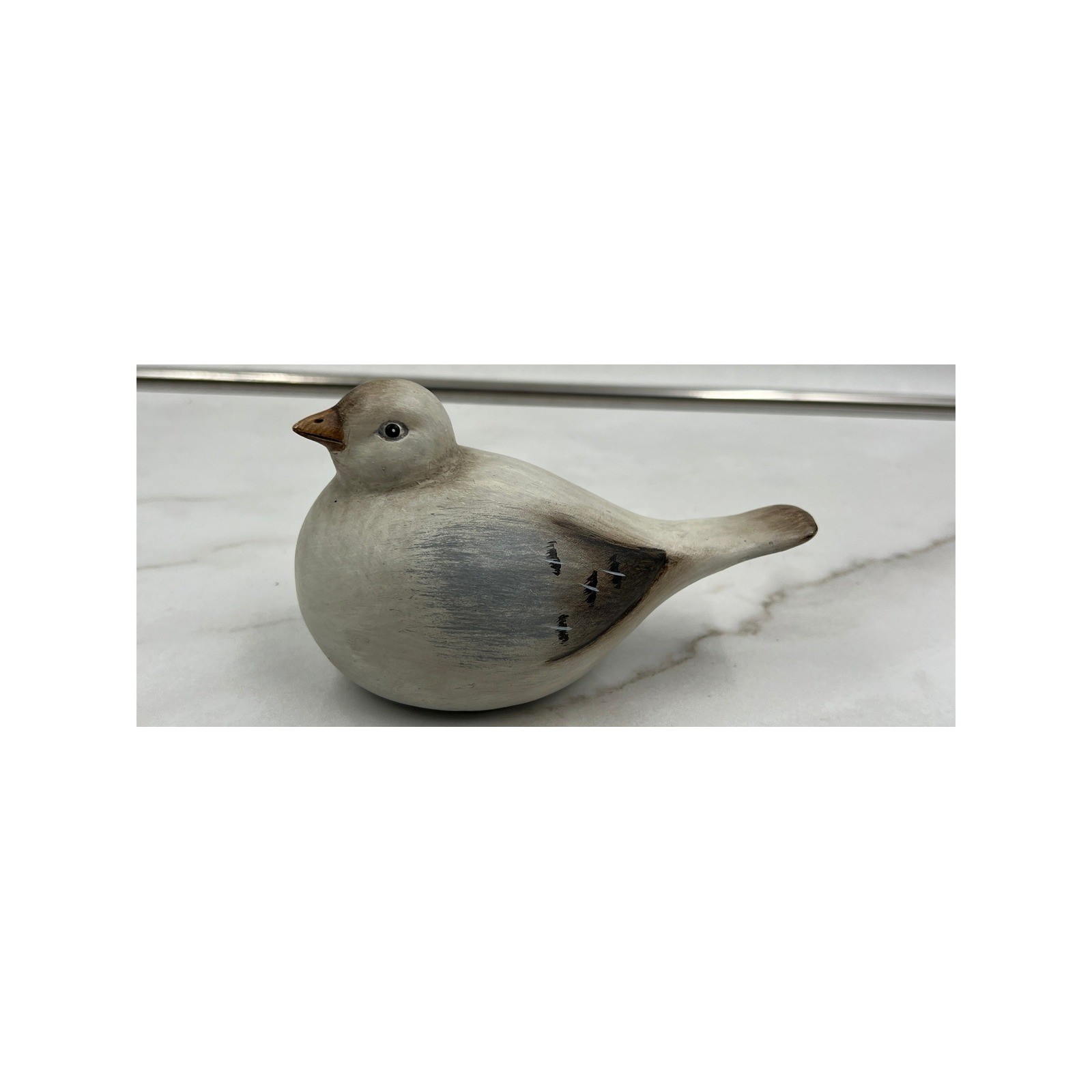 Hand Painted Wood Bird Figurine Rustic White Grey Decorative Folk Art Statue