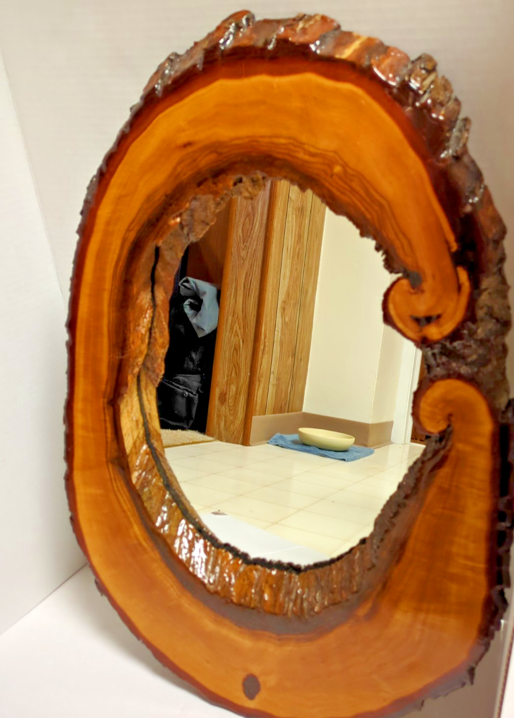 VTG Handmade Live Edge Wooden Wall Mirror 24″ x 17″ Rustic Cabin Groovy Décor