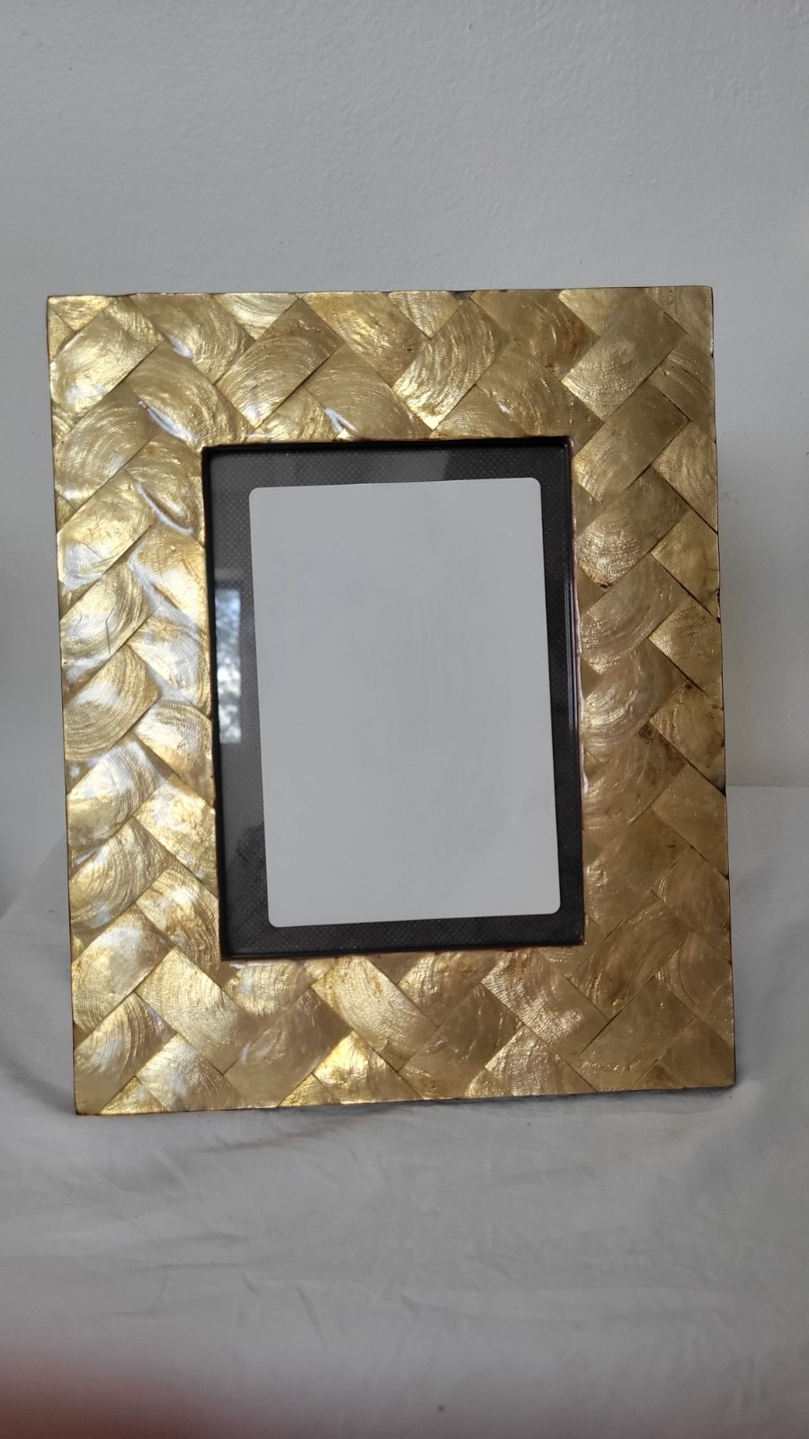 Frame Capiz Gold Mother of Pearl Shell Chevron 5×7 Picture 11″×9 Philippines Vtg