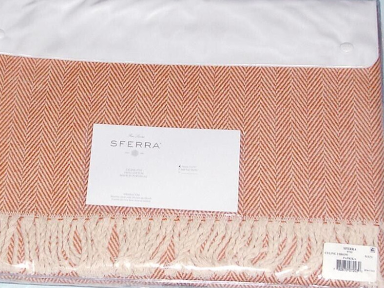 Sferra Celine Cotton Throw Blanket Paprika Herringbone Weave Fringed 71×51″ New
