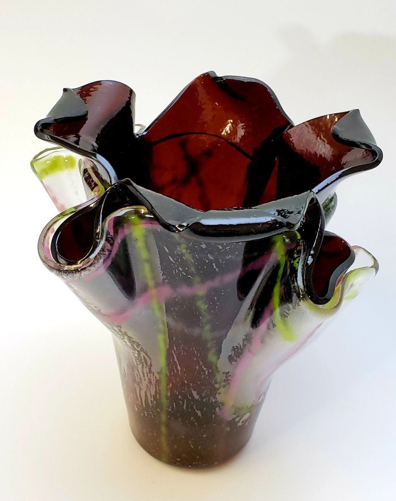 Fused Glass Sienna and Stripes Vase Functional Art Glass Gift OOAK