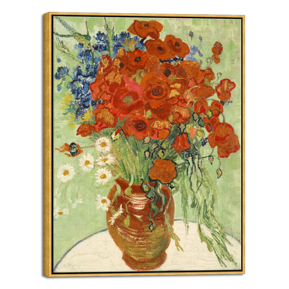 Framed Wall Art of Red Poppies and Daisies by Van Gogh Deco Bronze Gold Frame