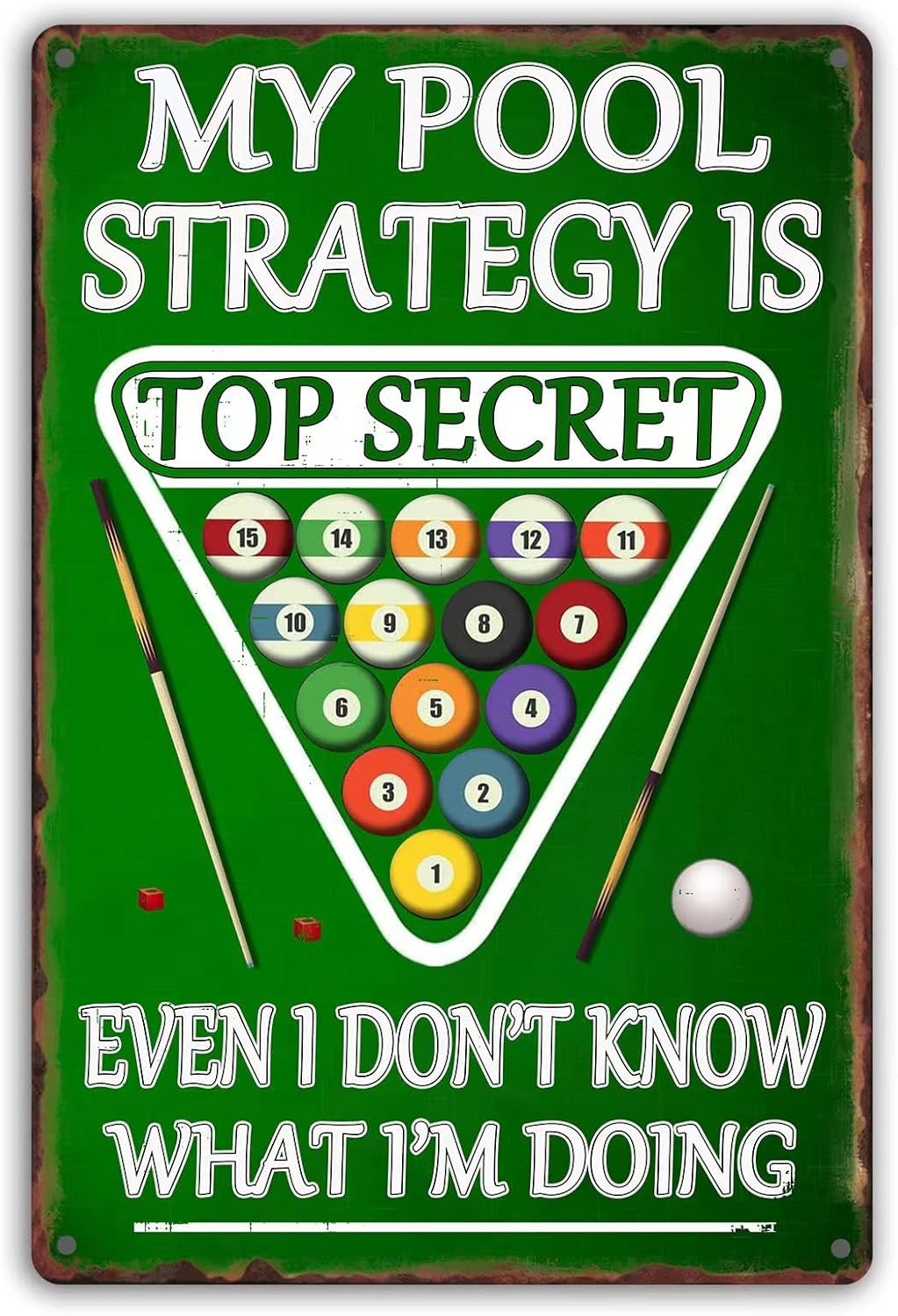 Billiards Signage, 12X8 Inches Metal Tin Billiard Room Decor