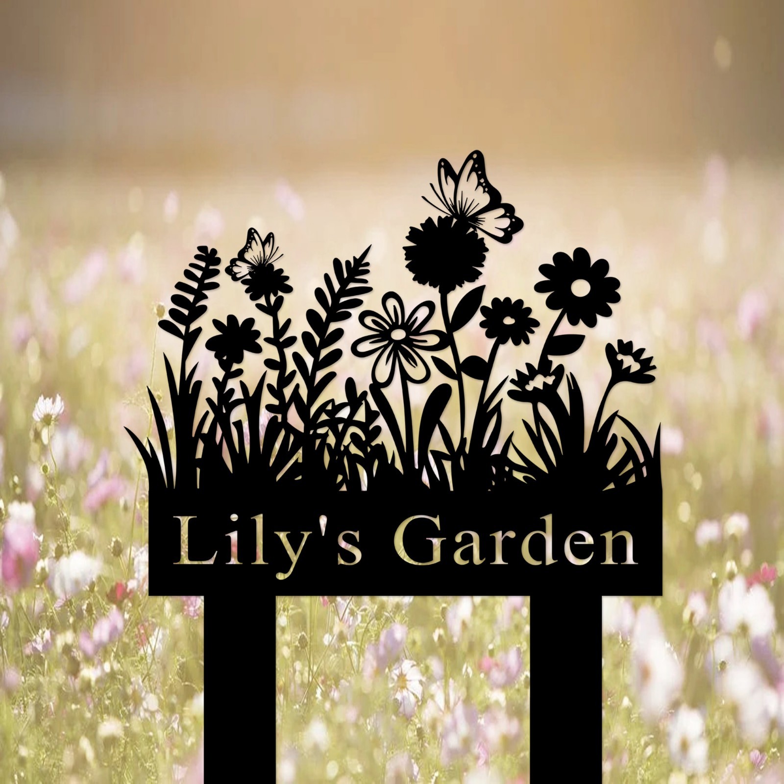 Custom Garden Metal Sign with Stake, Personalized Flower Yard Decor