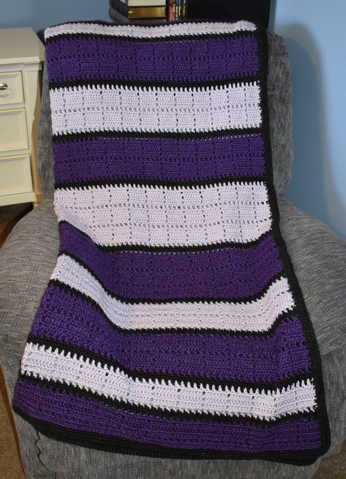 PURPLE Striped Crocheted Afghan – 52″ x 57″