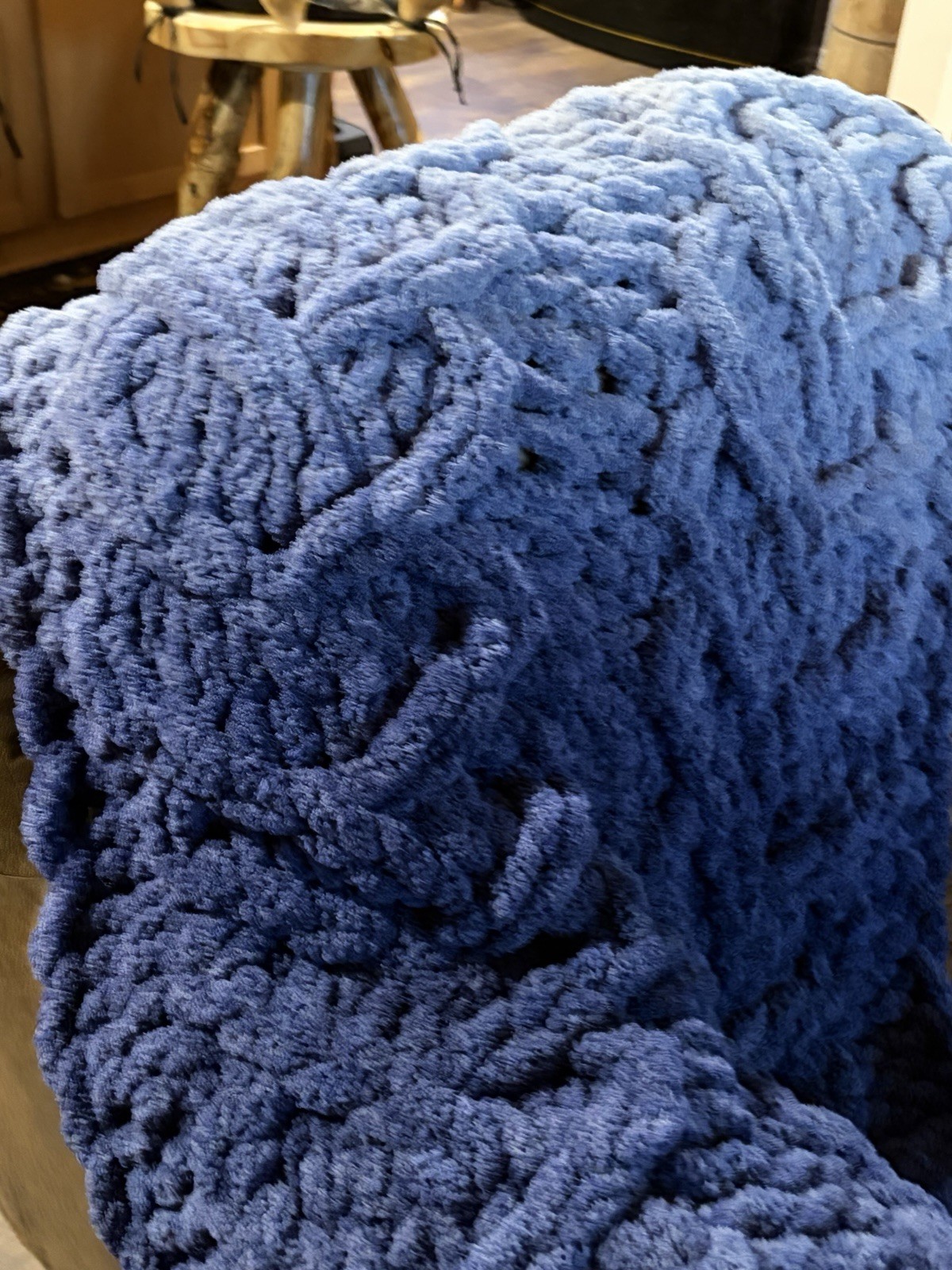 Chunky Knit Textured Cable Knit Sofa Throw Blanket, Blue & Light Blue Rectangle