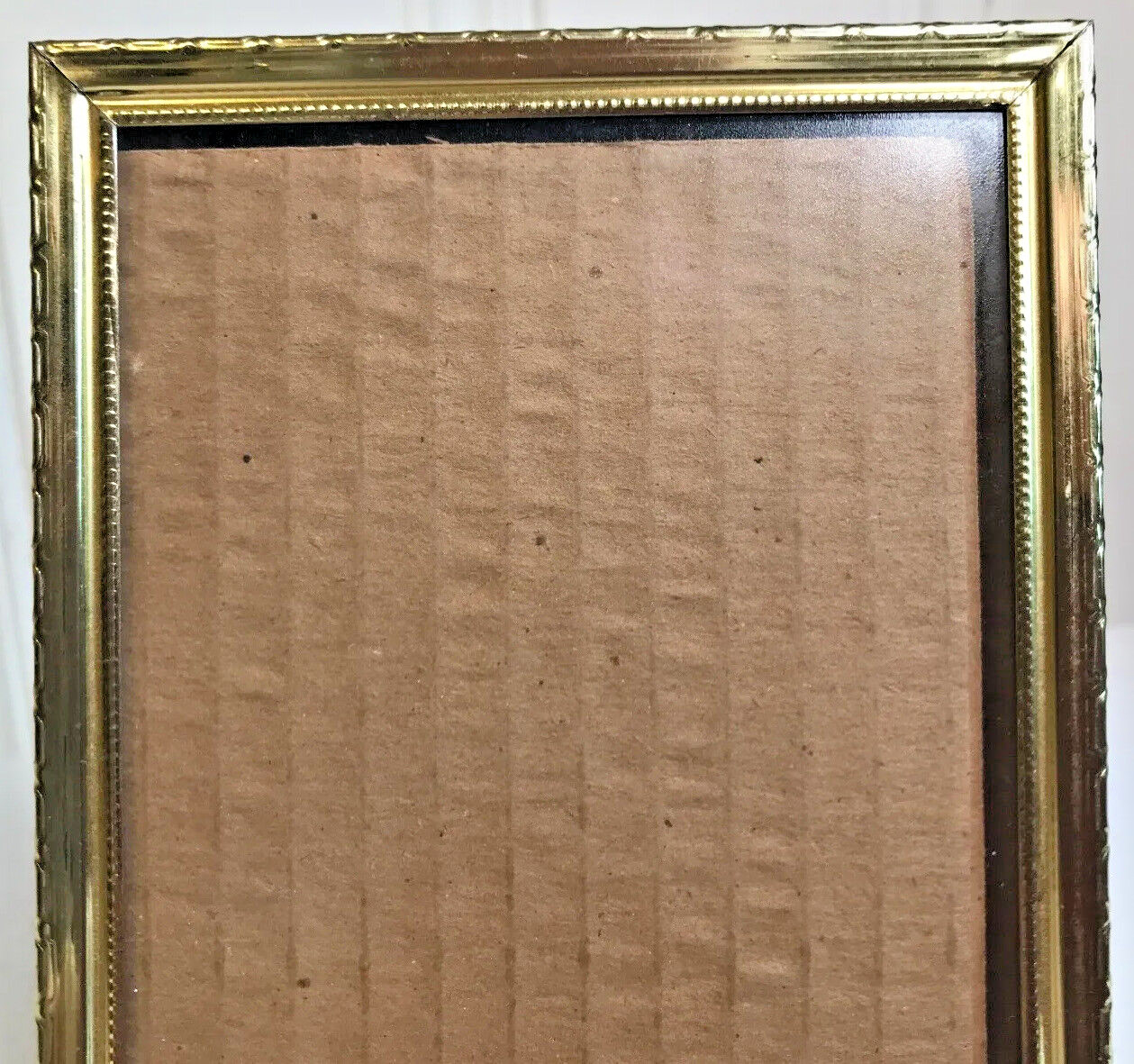 Vintage Brass Tone H/V Standing Picture Frame Cardboard Back Cl Glass 4.75 x 6″