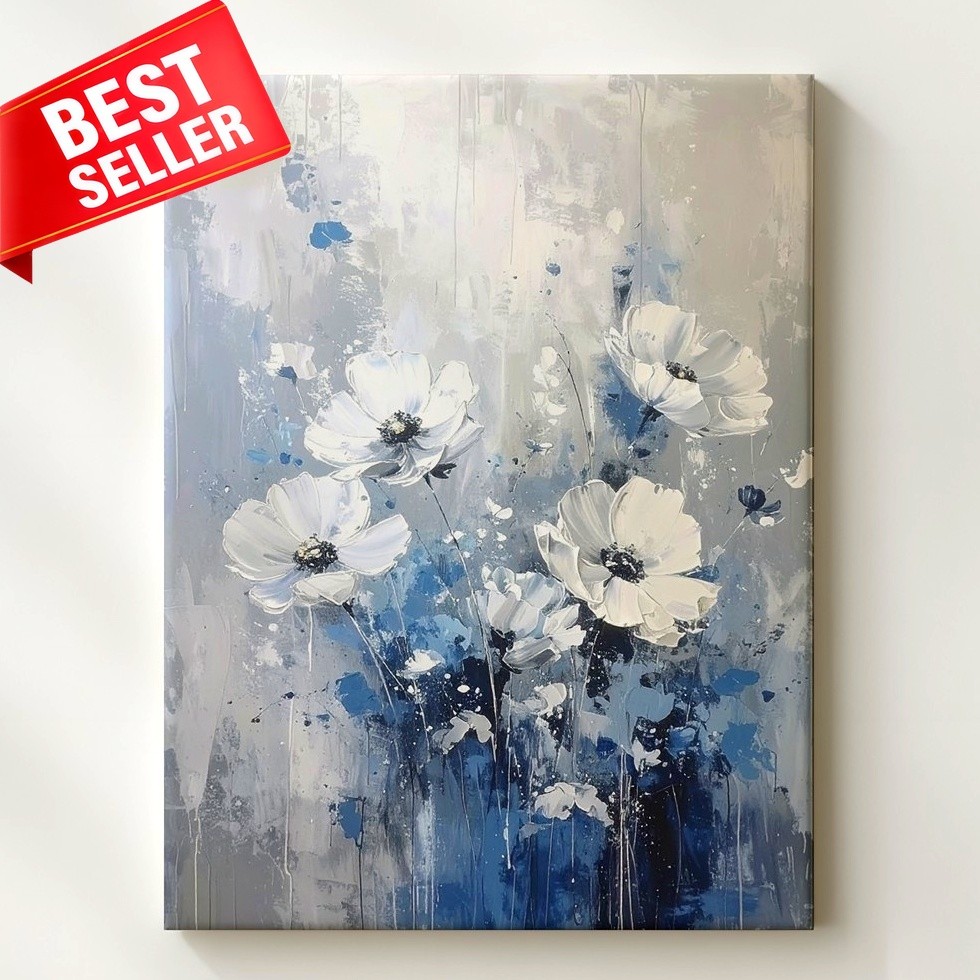 Canvas Textured Monochrome Blues Grays Predominantly Monochromatic Wall Art