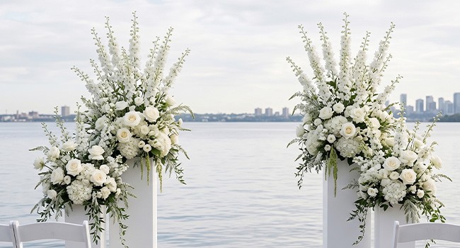 20PCS White Artificial Delphinium Flowers with Clematis Greenery 33.5″ Long Stem